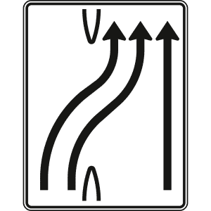 Überleitungstafel 2-streifig nach rechts und 1-streifig geradeaus - Verkehrszeichen VZ 501-28