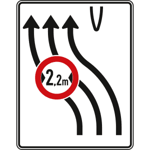 Überleitungstafel ohne Gegenverkehr 3-streifig nach links (mit VZ 264) - Verkehrszeichen VZ 505-12