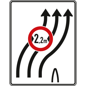 Überleitungstafel ohne Gegenverkehr 3-streifig nach rechts (mit VZ 264) - Verkehrszeichen VZ 505-22
