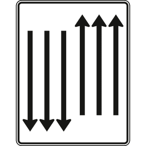 Fahrstreifentafel mit Gegenverkehr, 3-streifig in Fahrtrichtung und 3-streifig in Gegenrichtung - Verkehrszeichen VZ 522-36