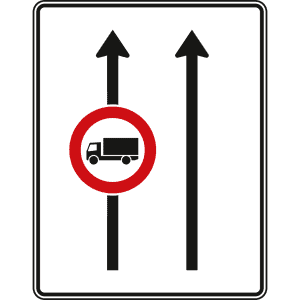 Fahrstreifentafel ohne Gegenverkehr, 2-streifig in Fahrtrichtung (mit VZ 253) - Verkehrszeichen VZ 524-30