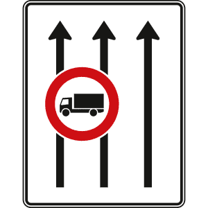 Fahrstreifentafel ohne Gegenverkehr, 3-streifig in Fahrtrichtung (mit VZ 253) - Verkehrszeichen VZ 524-31