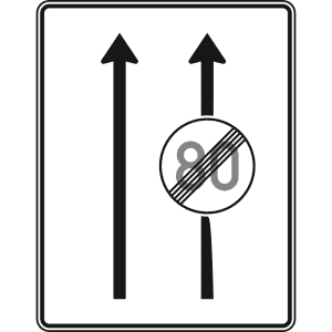 Fahrstreifentafel ohne Gegenverkehr, 2-streifig in Fahrtrichtung (mit VZ 278) - Verkehrszeichen VZ 537-30