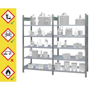 Gefahrstoffregale mit Gitterrostböden für Kleingebinde