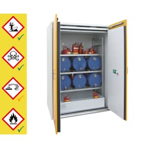 Sicherheits-Fass-Schrank für liegende Fässer (nebeneinander) oder Kleingebinde - storeLAB®