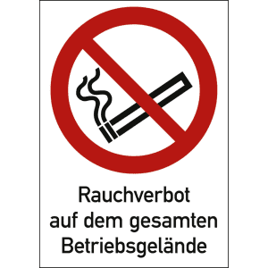 Kombischild Rauchverbot auf dem gesamten Betriebsgelände (ISO 7010)