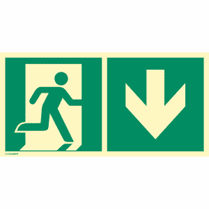 Kombischild Notausgang (Pfeil rechts) nach ISO 7010 (E 001), ISO 3864, ISO 16069