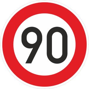 Zulässige Höchstgeschwindigkeit 90 km/h (Verkehrsschild Nr. 274-90)