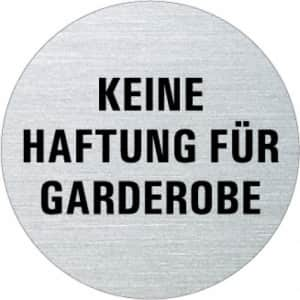 Textschild - Keine Haftung für Garderobe (rund)