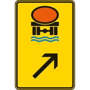 Wegweiser für Fahrzeuge mit wassergefährdender Ladung, rechts einordnen (Verkehrsschild Nr. 422-25)