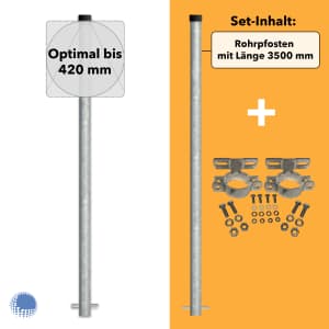 3500 mm Rohrpfosten Komplett-Set | 60,3 mm Rohrpfosten + 2 x 70 mm Rohrschellen