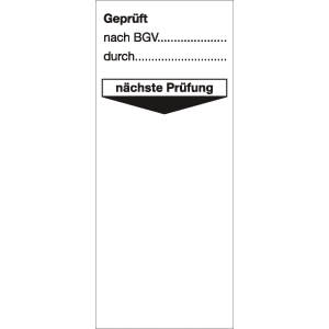 10x Grundplakette Gepr. nach BGV durch nächste Prüfung, Weiß, 95 x 40 mm, Folie