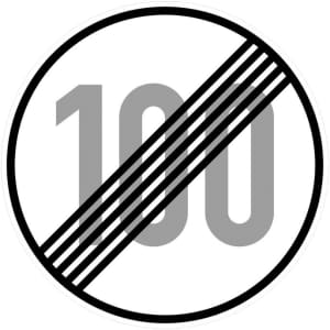 Ende der zulässigen Höchstgeschwindigkeit 100 km/h (Verkehrsschild Nr. 278-100)