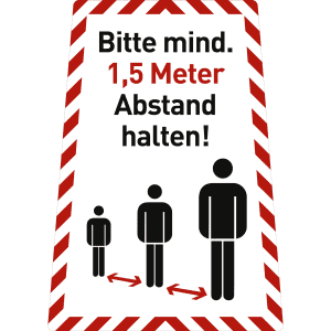 Aufkleber Bitte mind. 1,5 Meter Abstand halten mit Text und Piktogramm