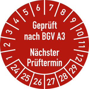 Prüfplaketten - Geprüft nach BGV A3 - Nächster Prüftermin