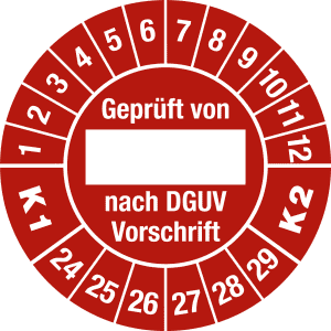 Prüfplaketten - Geprüft von ___ nach DGUV Vorschrift K1/K2