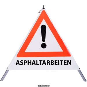 Faltsignal - Gefahrenstelle mit Text: ASPHALTARBEITEN