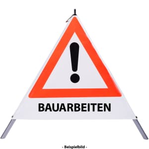 Faltsignal - Gefahrenstelle mit Text: BAUARBEITEN