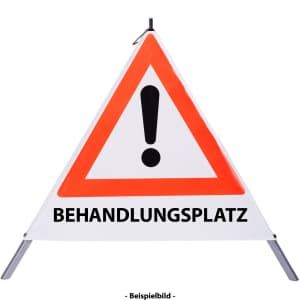 Faltsignal - Gefahrenstelle mit Text: BEHANDLUNGSPLATZ