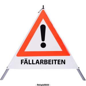 Faltsignal - Gefahrenstelle mit Text: FÄLLARBEITEN