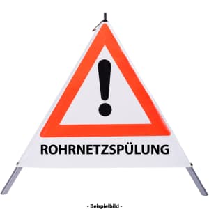 Faltsignal - Gefahrenstelle mit Text: ROHRNETZSPÜLUNG