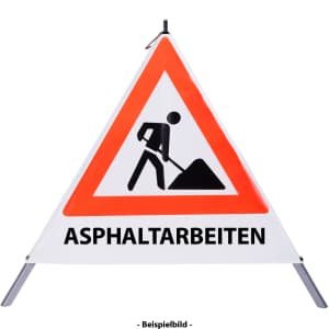 Faltsignal - Baustelle mit Text: ASPHALTARBEITEN