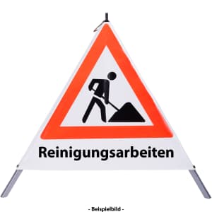 Faltsignal - Baustelle mit Text: Reinigungsarbeiten