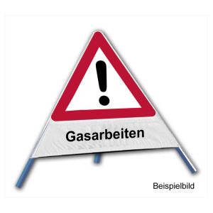Faltsignal - Gefahrenstelle mit Text: Gasarbeiten
