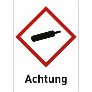 Gasflasche mit Text: Achtung (GHS 04)