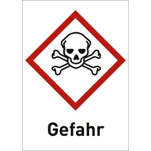 Totenkopf mit Text: Gefahr (GHS 06)