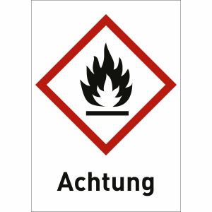 Flamme mit Text: Achtung (GHS 02)