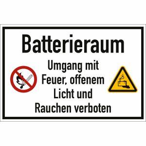 Batterieraum - Umgang mit Feuer, offenem Licht und Rauchen verboten