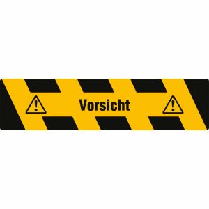 Antirutsch-Trittschutz mit gelb/schwarzer Warnmarkierung und Text