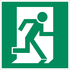 Rettungsweg / Notausgang rechts nach ASR A 1.3, BGV A8, DIN 67510, ISO 6309, DIN 4844-2 (BGV A8 E 10)