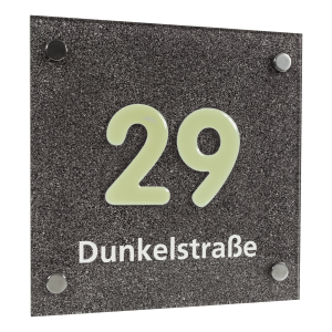 Elegantes Hausnummernschild mit Straßenangabe - Hausnummer langnachleuchtend
