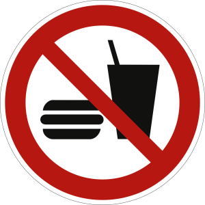 Essen und Trinken verboten nach ISO 7010 (P 022)