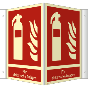 Nasen-/Winkelschild Feuerlöscher - Für elektrische Anlagen (ISO 7010)