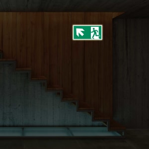 Rettungszeichen links oben Rettungsschilder Kellertreppe langnachleuchtend ISO 7010