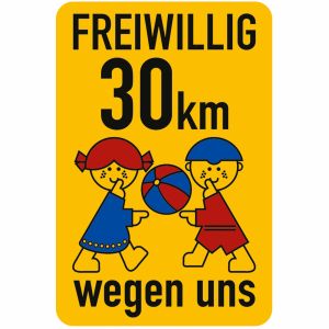 Spielplatzschild - Freiwillig 30 km/h wegen uns