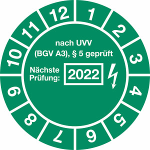 Prüfplaketten - nach UVV BGV A3, § 5 geprüft - Nächste Prüfung