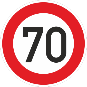 Zulässige Höchstgeschwindigkeit 70 km/h (Verkehrsschild Nr. 274-70)