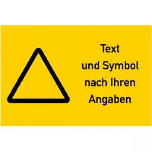 Warnzeichen mit Text und Standardsymbol nach Ihren Angaben, Kombischild gelb