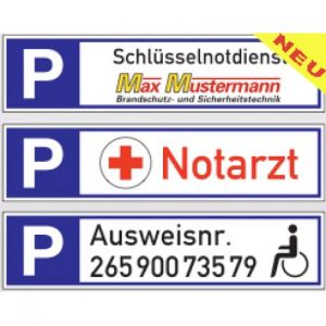 Parkplatzreservierer mit Text Parkplatzreservierer mit Text und Logo nach Wunsch