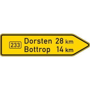 Zusatzzeichen VZ 415-20 Pfeilwegweiser auf Bundesstraßen VZ 415-20