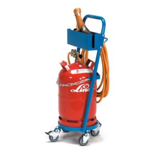 Stahlflaschenwagen mit Schlauchhaken und Schrumpfpistolenhalter für 1x 11 l/kg Flasche - Tragkraft 80 kg