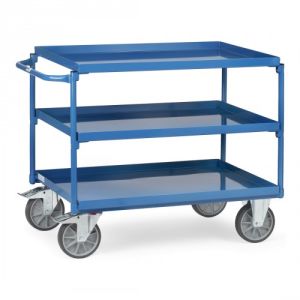 Tischwagen mit 3 Stahlblechböden und waagerechtem Schiebegriff - Tragkraft 400 kg