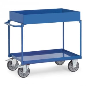 Tischwagen mit 2 Stahlblechwannen - extra hoher Rand - Tragkraft 400 kg