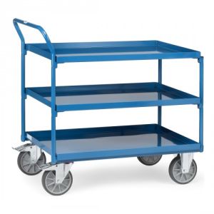 Tischwagen mit 3 Stahlblechwannen und schrägem Schiebegriff - Tragkraft 400 kg