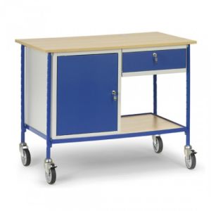 Rolltisch mit Flügeltürschrank und Tastaturschublade - Tragkraft 150 kg