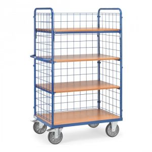 Etagenwagen mit 4 Böden und Längswand mit Drahtgitterwänden - Tragkraft 500 kg